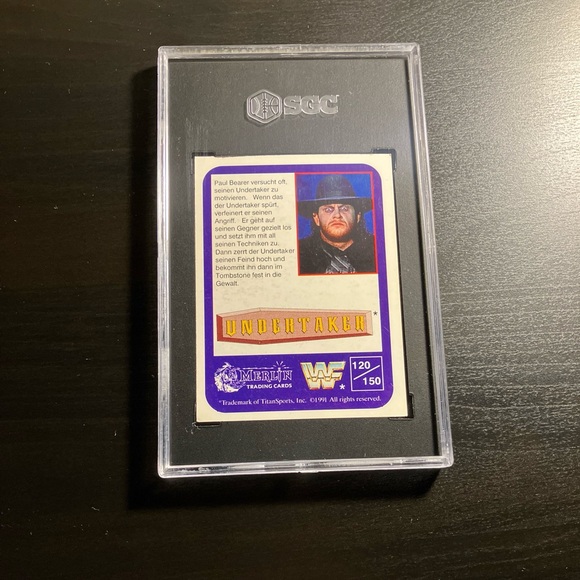 1991 Merlin WWF Undertaker With Paul Bearer RC #120 German Print SGC 7 Rare - Picture 3 of 3